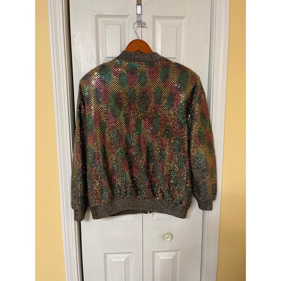 Vintage 80's Brenda Goode Sequence Bomber Jacket Shoulder Pads Womens XL - Picture 2 of 3